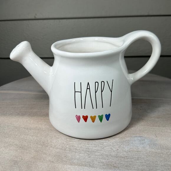 Rae Dunn Artisan Collection Ceramic Watering Decorative Pitcher Happy Heart - Picture 1 of 12
